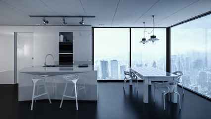 3d rendering of condominium kitchen interior
