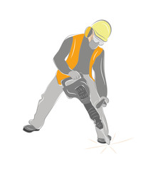 Fototapeta premium worker with pneumatic hammer drill equipment isolated on white. vector illustration