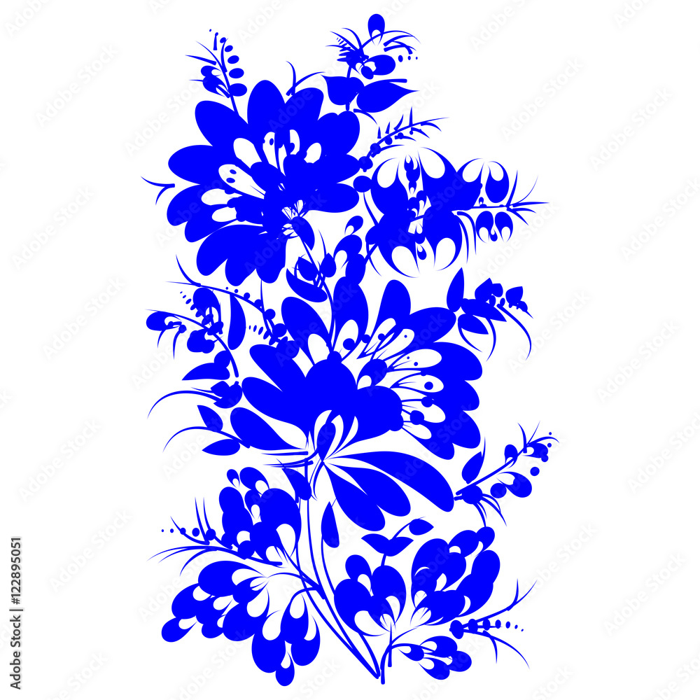 Wall mural romantic painting flower blue silhouette vector eps10 folk art