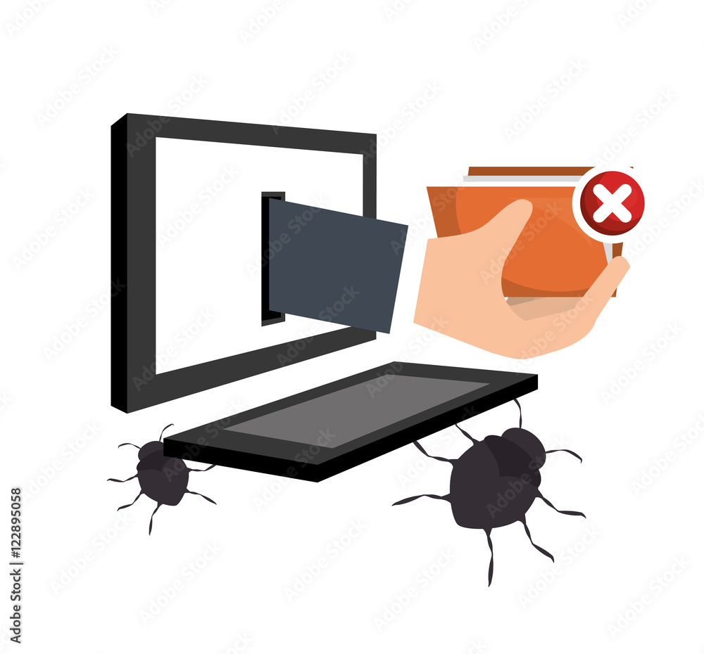 Poster monitor computer with informatic virus and alert security system icon set. colorful design. vector illustration