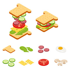 Set vector constructor isometric sandwich and hamburger ingredients