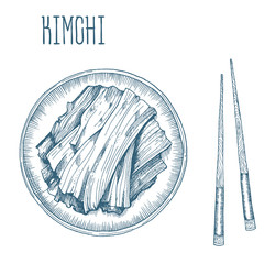 Kimchi Korean food vintage vector illustration. Linear graphic