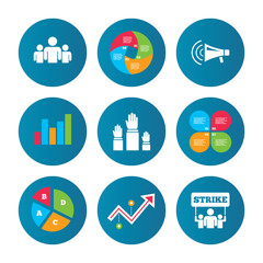 Strike group of people. Megaphone loudspeaker.
