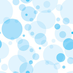 Seamless pattern with transparent circles. Sky blue bubbles randomly placed on white background. Easy editable vector eps10 illustration.