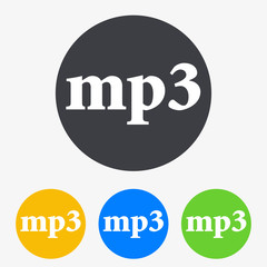 Icono plano texto mp3 en circulo varios colores