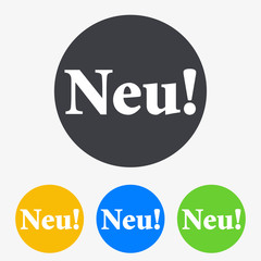 Icono plano texto Neu en circulo varios colores