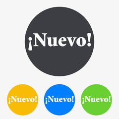 Icono plano texto Nuevo en circulo varios colores
