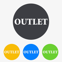 Icono plano texto OUTLET en circulo varios colores