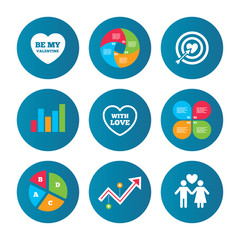 Valentine day love icons. Target aim with heart.