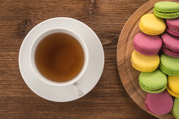 Fototapeta na wymiar Macarons with cup of tea