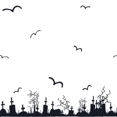 seamless pattern for halloween bat, skull, spider, cemetery vector illustration