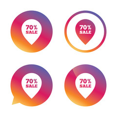 70 percent sale pointer tag sign icon.