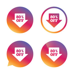 80 percent sale arrow tag sign icon.