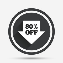 80 percent sale arrow tag sign icon.