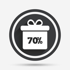 70 percent sale gift box tag sign icon.