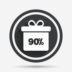 90 percent sale gift box tag sign icon.