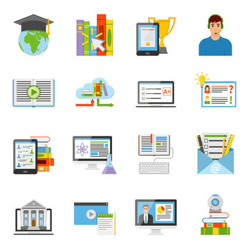 Online Education Flat Icons Set