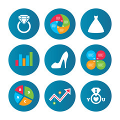 Wedding dress icon. Women's shoe symbol.