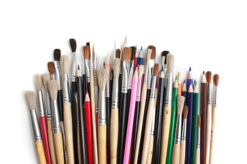 colored pencils and  brushes