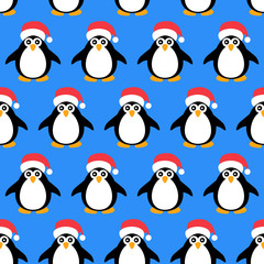Cartoon penguins on a blue background.