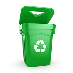 3D rendering Green recycling Bin