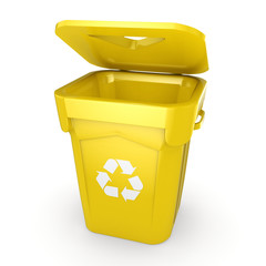 3D rendering Yellow Recycling Bin