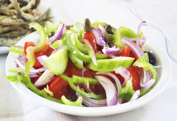 traditional greek mediterranean salad at a greek tavern
