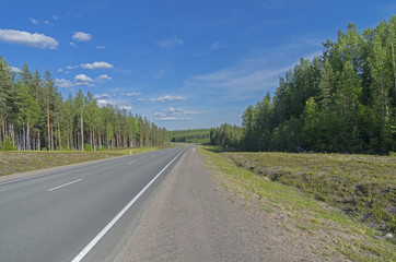 Fototapeta na wymiar Emty highway. South Karelia, Russia.