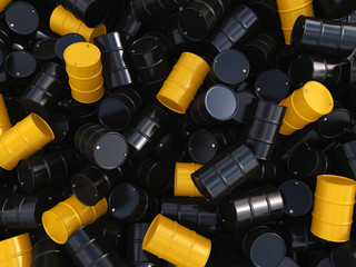 3D rendering black and yellow barrels