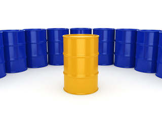 3D rendering blue and yellow barrels