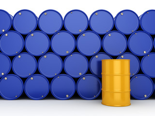 3D rendering blue and yellow barrels