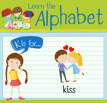 Flashcard letter K is for kiss