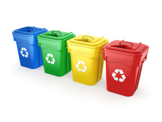 3D rendering Multicolor Recycling Bins