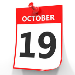 October 19. Calendar on white background.