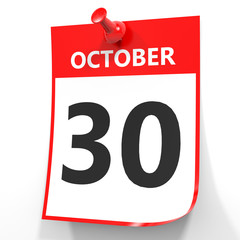 October 30. Calendar on white background.
