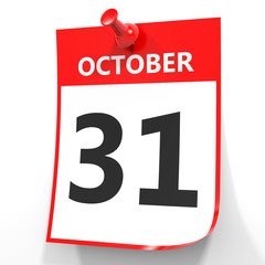 October 31. Calendar on white background.