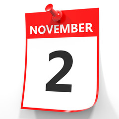November 2. Calendar on white background.