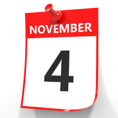 November 4. Calendar on white background.