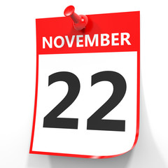 November 22. Calendar on white background.