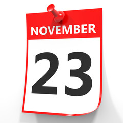 November 23. Calendar on white background.