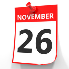 November 26. Calendar on white background.