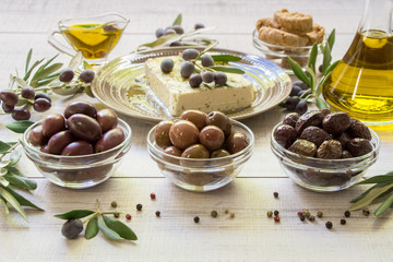 Olives, olive oil, feta cheese.