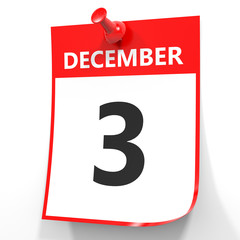 December 3. Calendar on white background.