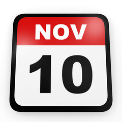 November 10. Calendar on white background.