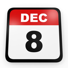 December 8. Calendar on white background.