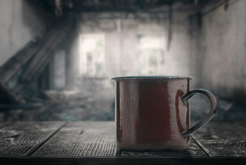 Brown mug and ascetic interior
