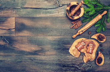 Christmas gingerbread cookie baking tools. Retro style