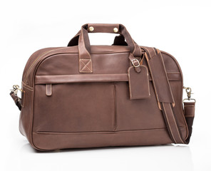 Brown leather men travel bag