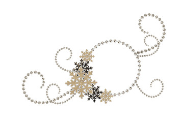 Corner arrangement from Christmas beads and snowflakes with fram