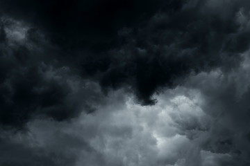 Stormy rain clouds background. Dark sky. Scenic weather changes.